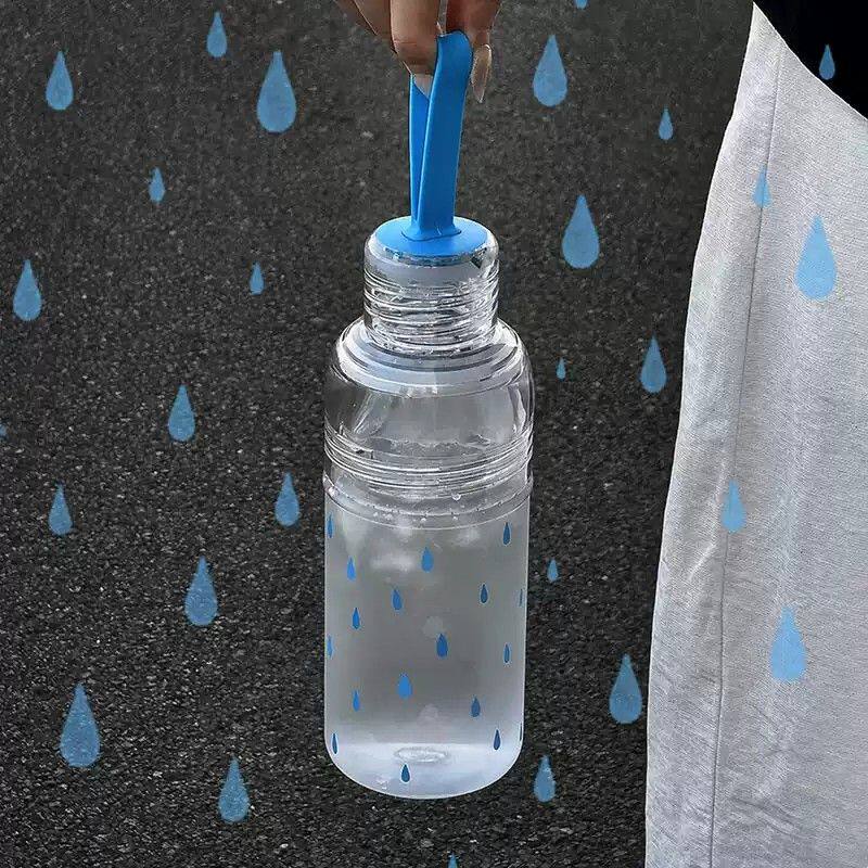 透明水杯雨滴图案随手杯便携塑料杯蓝色盖子夏日清新杯子咖啡杯