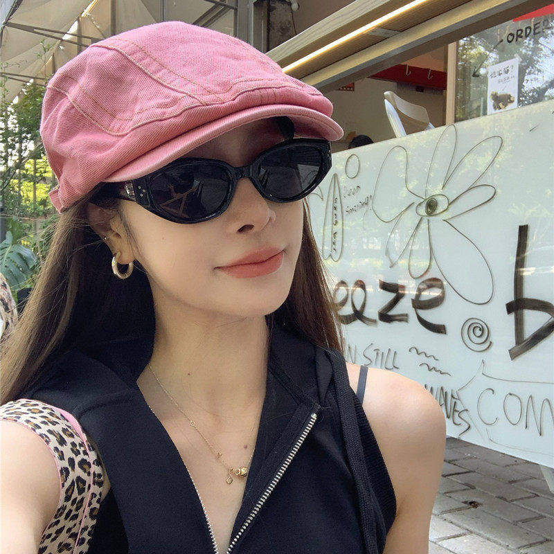 日系古着粉色美式复古牛仔前进帽子女2026新款贝雷帽显脸小鸭舌帽