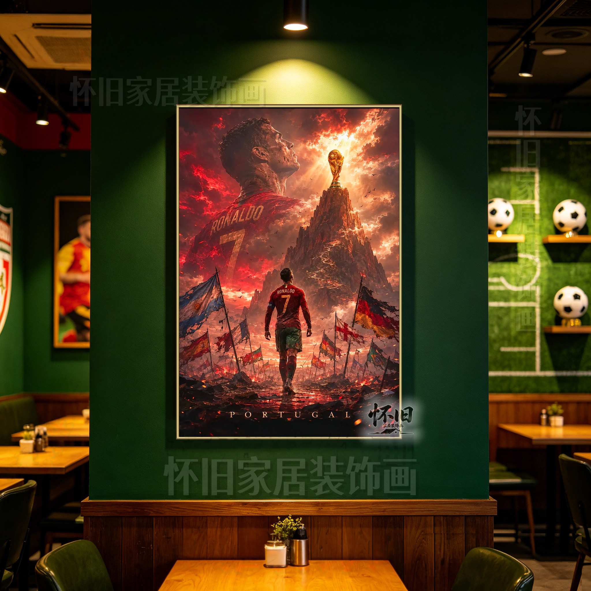 足球世界杯装饰画酒吧C罗梅西内马尔姆巴佩体彩店客厅墙球星挂画