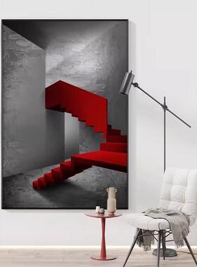现代简约轻奢黑白灰红色楼梯高级感建筑北欧抽象客厅酒店壁画挂画