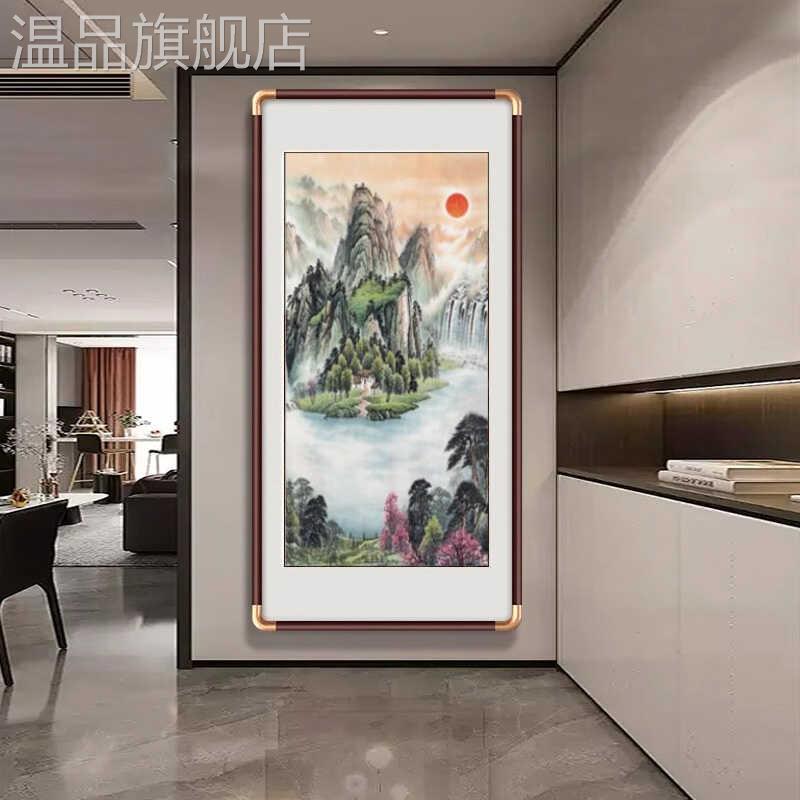 玄关正方形聚宝盆山水走廊旭日东升挂画办公室装饰背有靠山过道画图片