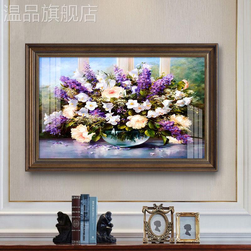 新款餐厅装饰画饭厅背景墙面装饰壁画吃饭歺厅美式欧式花卉油画图片