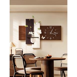 法式中古风餐厅装饰画时钟挂钟钟表水培绿植餐桌客厅背景墙壁挂画