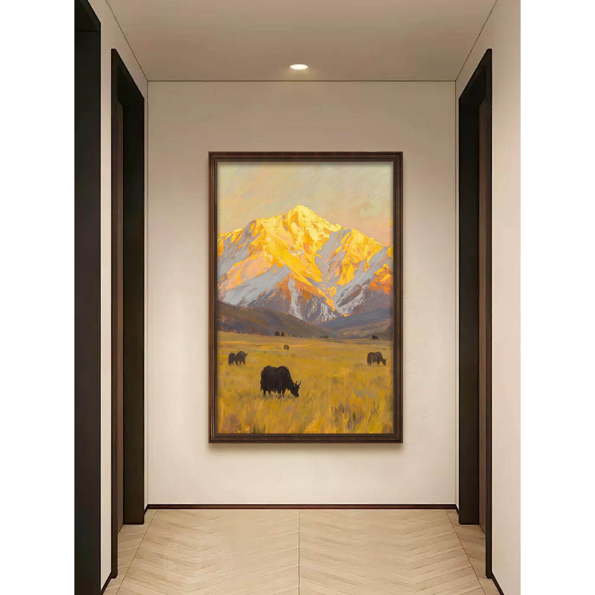 背有靠山玄关画欧式日照金山挂画风景装饰画油画餐厅画客厅办公室