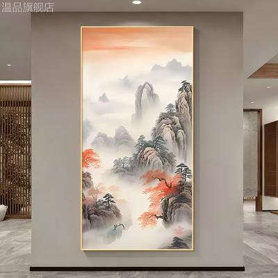 旭日东升装饰画客厅玄关东墙挂画新中式日出壁画靠山图山水风景画