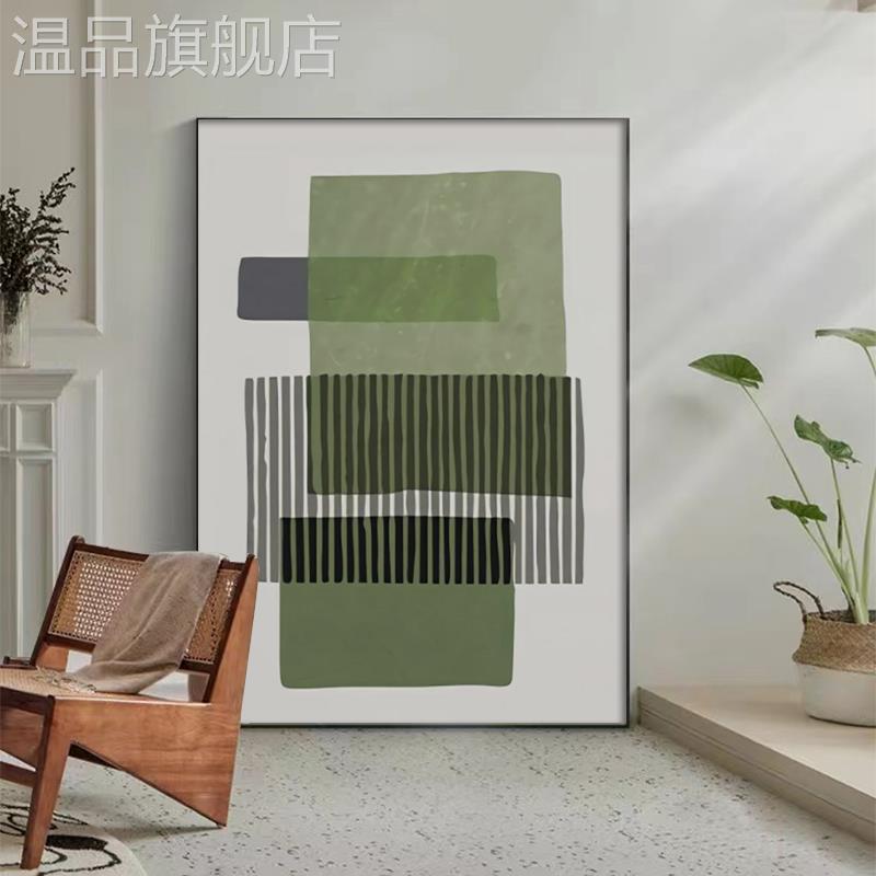 轻奢墨绿色沙发背景墙装饰画玄关小清新色块抽象简约落地大幅挂画图片