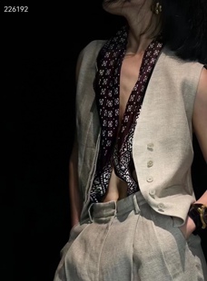 套装 100%纯亚麻职业套装 长裤 阔腿裤 气质通勤高级感米色藏蓝 休闲裤