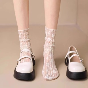 中筒袜日系花边夏天堆堆袜 薄款 夏季 白色蕾丝袜子女配玛丽珍小皮鞋