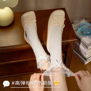 甜美蝴蝶结蕾丝花边袜子女夏季 薄款 2025新爆款 芭蕾风中筒袜小皮鞋