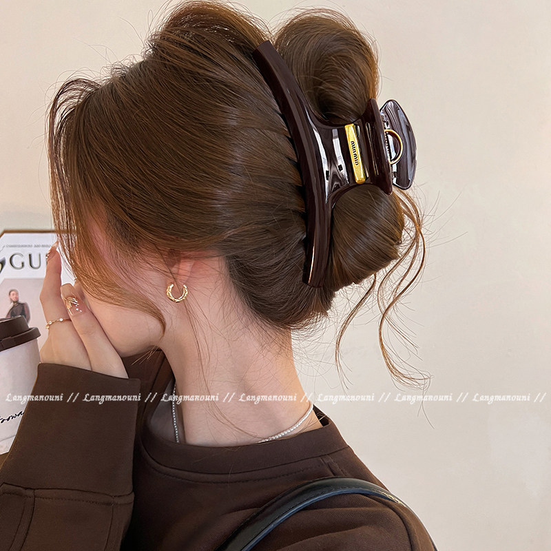 气质弧形金标抓夹女2025新款高级感盘发鲨鱼夹大号后脑勺发夹头饰