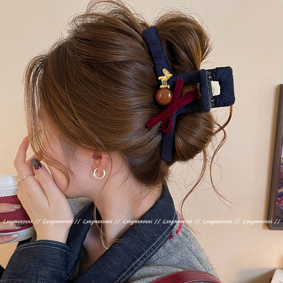 小马蝴蝶结抓夹女精致独特发夹高级感后脑勺鲨鱼夹大号发量多发饰