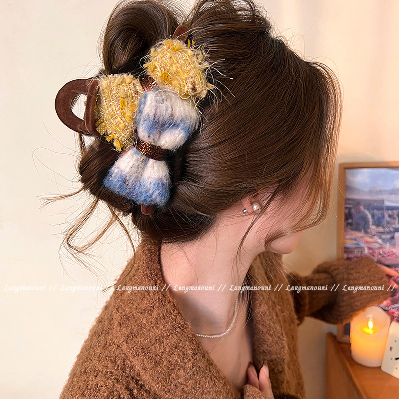 冬季双面毛绒蝴蝶结抓夹2025新款高级感鲨鱼夹后脑勺盘发夹子发饰,饰品/流行首饰/时尚饰品新,发饰,淘宝优惠券,粉丝福利购,淘宝优惠卷