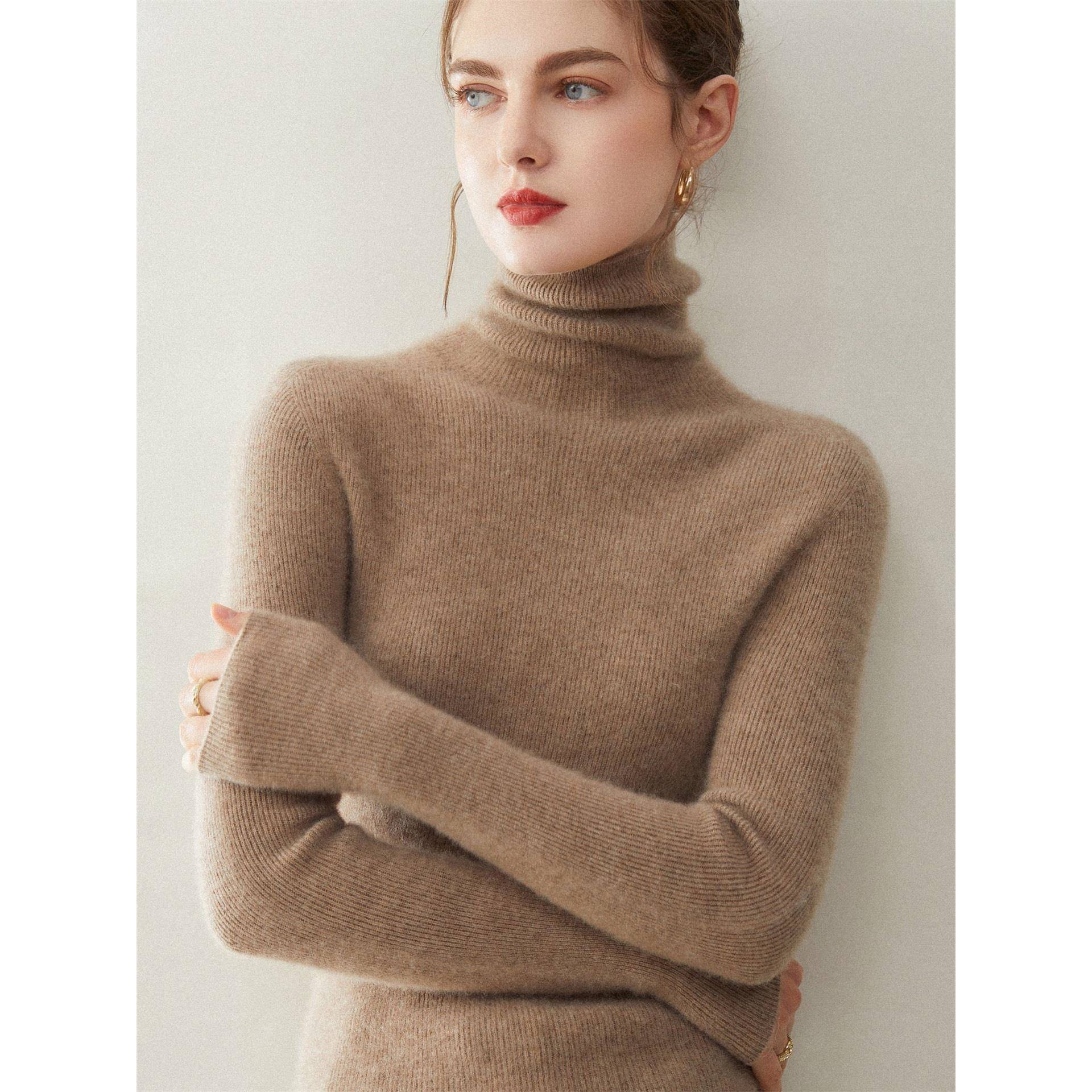 羊绒衫女100纯羊绒 一线成衣高领紧身毛衣堆领针织衫修身打底上衣