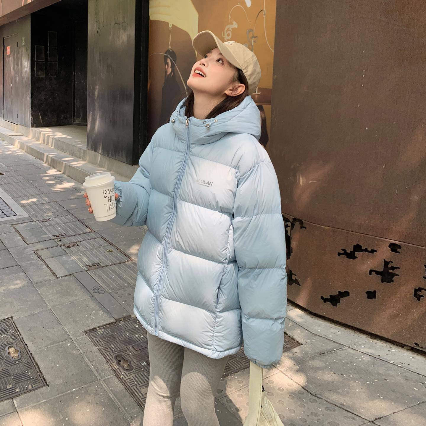 摩岚羽绒服女短款秋冬季新款女士韩版90白鸭绒连帽小个子面包服