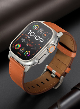 适用苹果Ultra3代手表AppleiWatchS11牛皮纳帕纹se真皮丝绸光表带