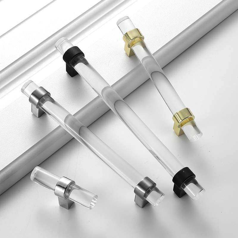 透明亚克力水晶拉手现代简约橱柜衣柜柜门抽屉单孔黑色门把手