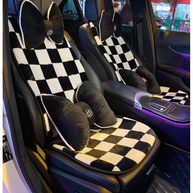汽车坐垫棋盘格秋冬季毛绒简约车垫保暖防滑车内单片黑白格子坐垫,居家布艺,腰靠垫,淘宝优惠券,粉丝福利购,淘宝优惠卷