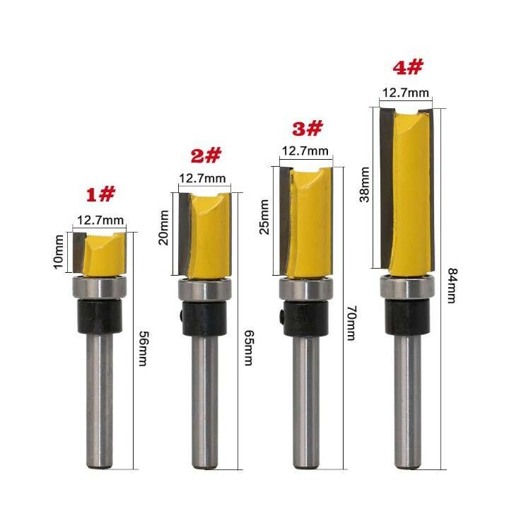 4PC1/4柄仿型直刀修边刀1/4*12.7*10 20 25 38MM黄色修边雕刻机刀