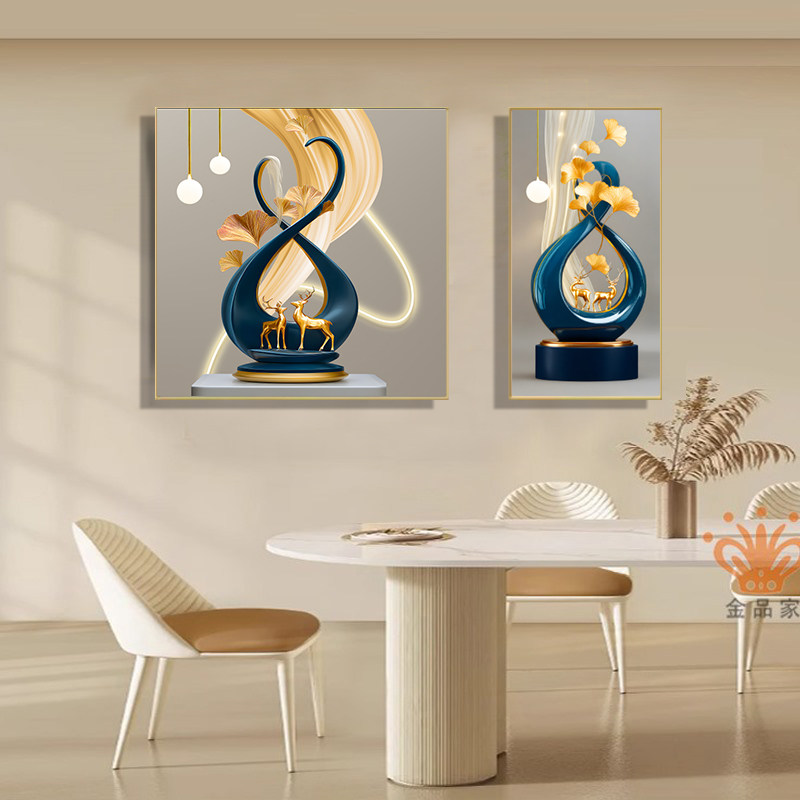 轻奢餐厅装饰画饭厅背景墙上挂画饭桌壁画简约现代高级感大气两联