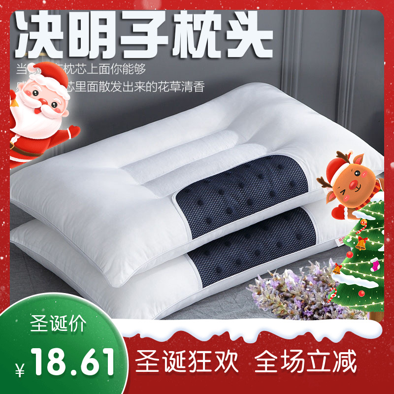 整头枕头枕芯加枕套平矮低枕薄款偏硬荞麦皮决明子一对装家用柔软