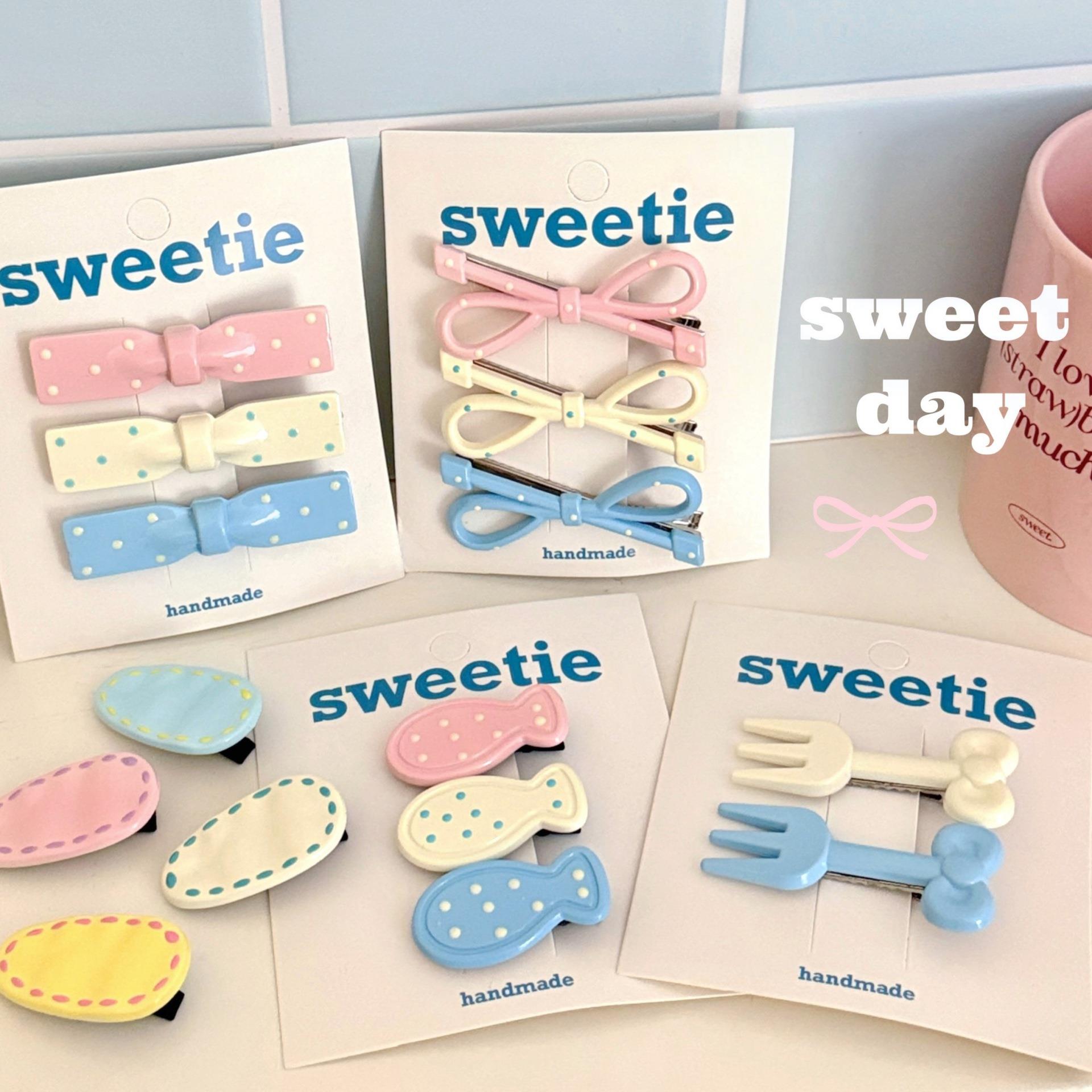 韩系简约波点粉色蝴蝶结鸭嘴夹