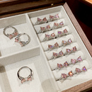 戒指女粉钻蝴蝶结戒指女轻奢高级感公主素圈戒指可调节开口食指环