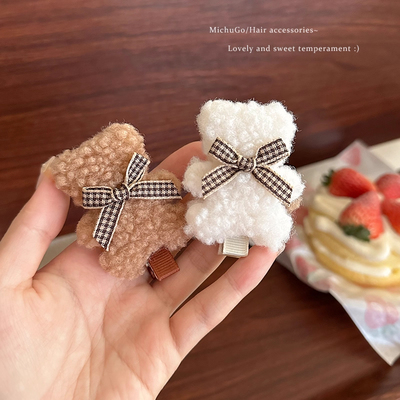 毛绒小熊发夹发绳甜美可爱女孩