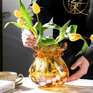 寓意好钱袋子琉璃蓝色花瓶摆件新年客厅样板间玄关餐桌招财摆件