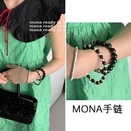 MONA张绮贤同款黑色串珠手链女小众设计新中式弹力绳手串不掉色潮