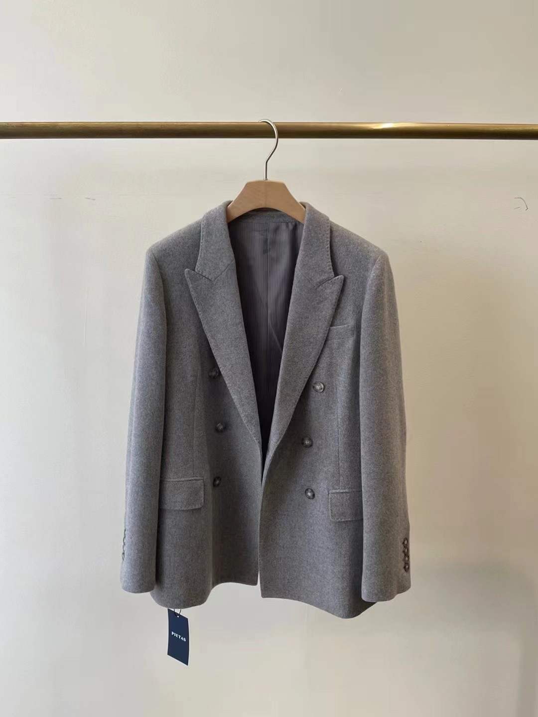 MJY高端女装MAX风格秋冬新款柜子同源面料100羊绒高级灰西服外套