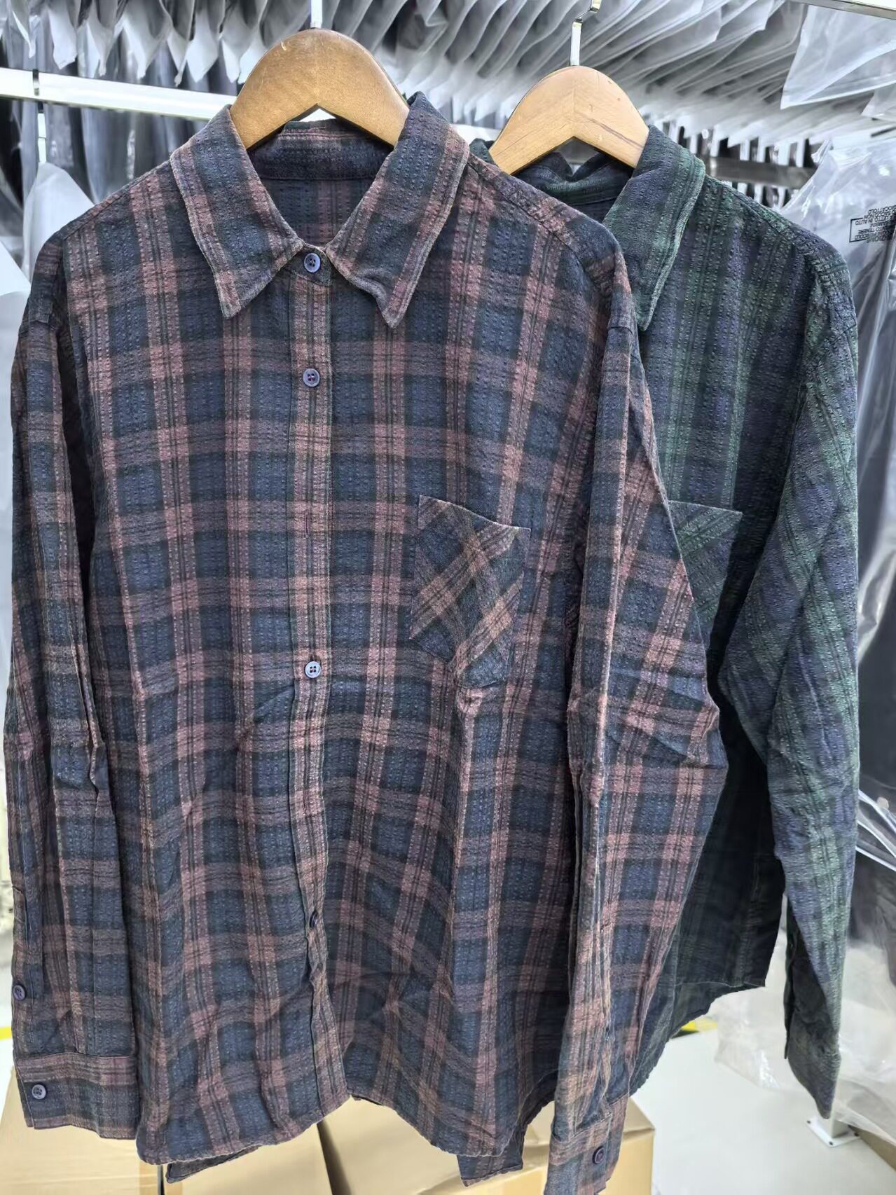 MJY纯棉复古格纹显瘦衬衫外套