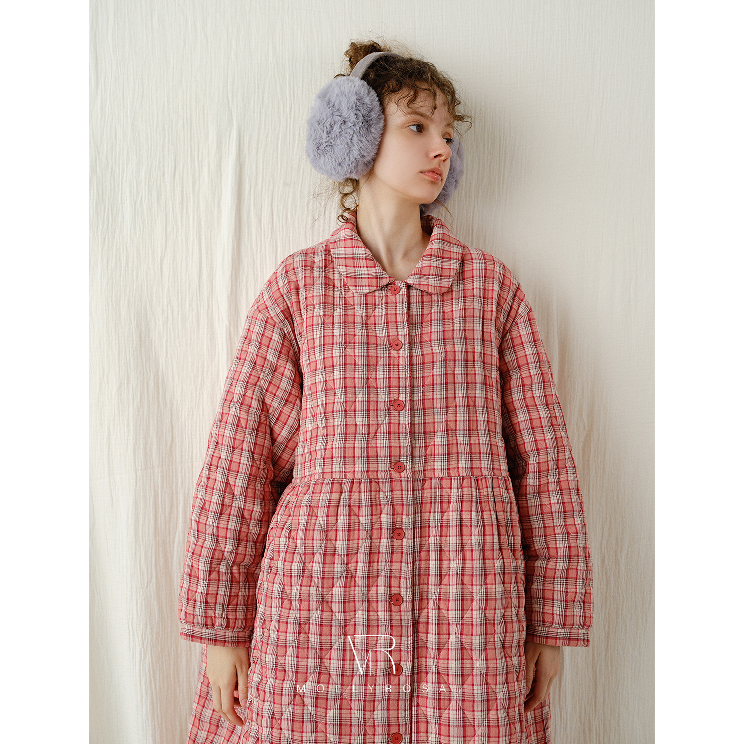 双层纱棉服睡袍复古长款外套