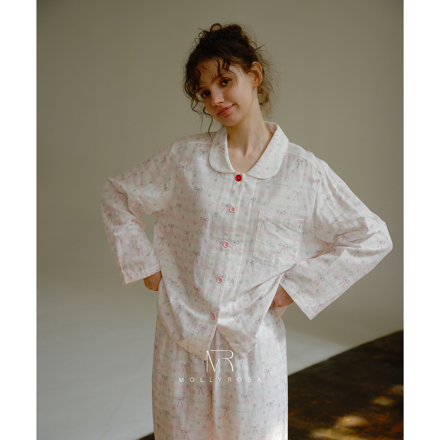 MOLLYROSA星星蝴蝶结·卡通可爱粉纯棉纱睡衣清新可外穿居家服春,女士内衣/男士内衣/家居服,睡衣/家居服套装,淘宝优惠券,粉丝福利购,淘宝优惠卷