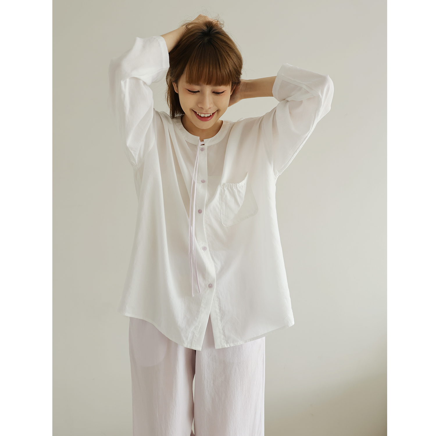 MollyRosa白月光浅紫100%轻奢天丝莱赛尔睡衣女士长袖长裤家居服