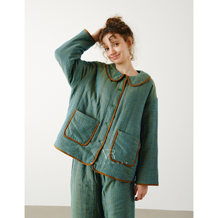 MOLLYROSA青芜·渐变光泽感青夹棉加厚家居服套装秋冬睡衣可外穿
