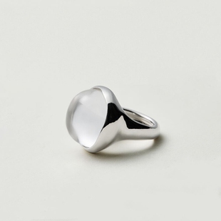 方形白水晶戒指女尾戒小众设计食指中指戒时尚轻奢高级感指环手饰