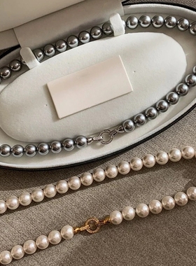 施家大溪地黑真多麻灰色珍珠项链女轻奢小众高级感气质锁骨链劲链