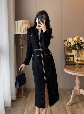 秋冬季2026新款气质小香风高级感修身显瘦黑色包臀内搭连衣裙女潮