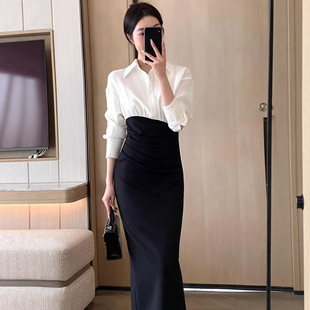 减龄轻奢设计感衬衫时尚连衣裙秋季新款高级感收腰显瘦气质长裙子