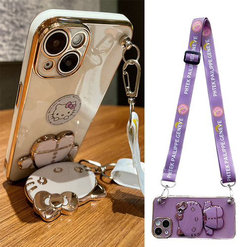 kt猫化妆镜旋转带支架适用苹果17Promax手机壳iPhone16pro镜头全包15pro软14防摔13壳x挂绳12可背8plus斜挎11