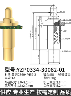 鑫扬泽YZP0334-30082-01铜C3604板上高度2.8镀金3U*12V1A50g
