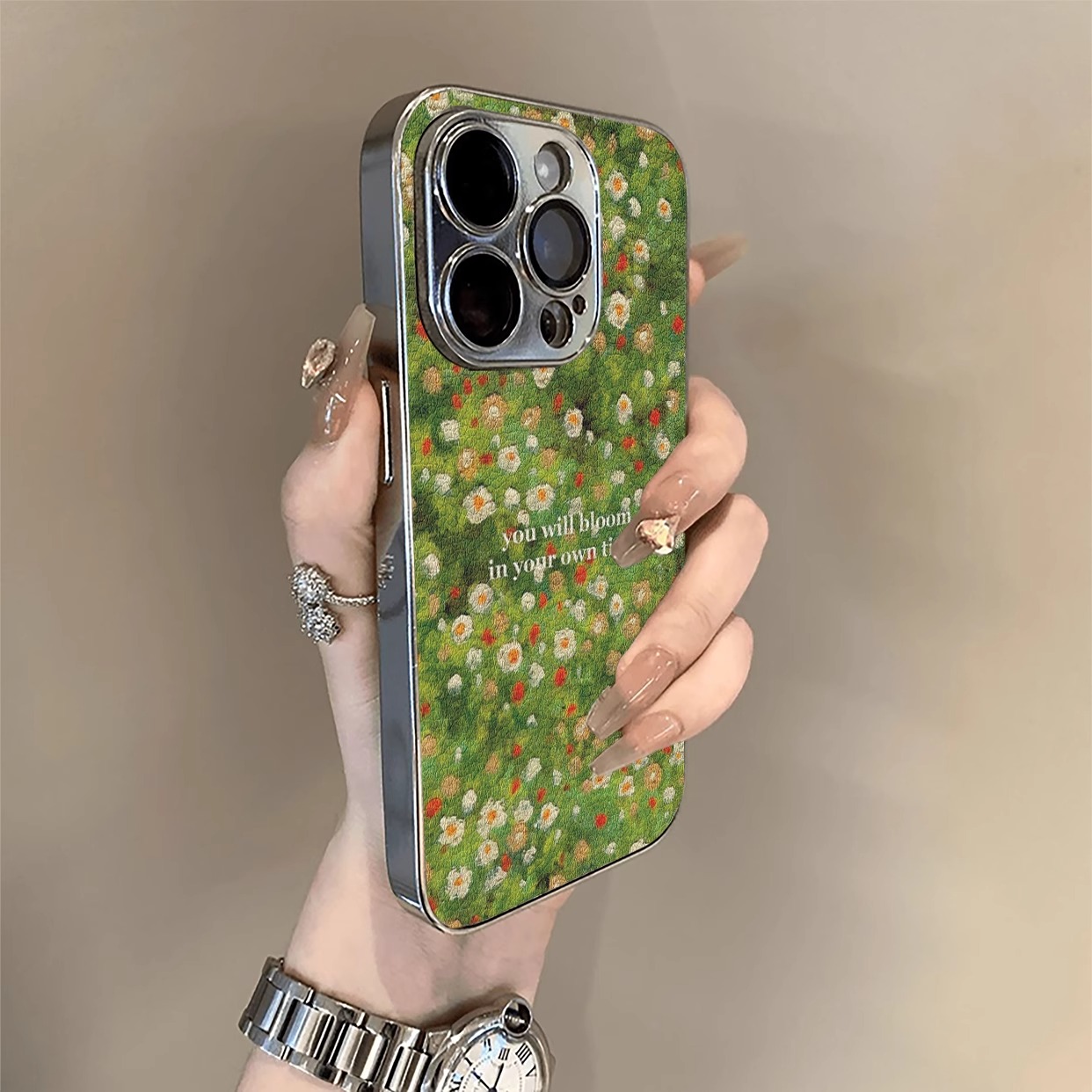 适用苹果硅胶电镀小羊皮油画草坪