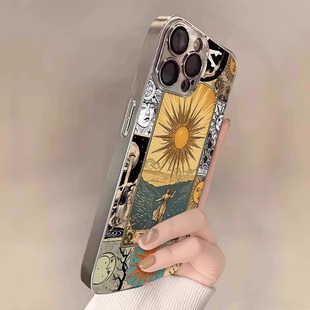 幸运太阳神适用苹果17promax手机壳女款iPhone16promax电镀小羊皮15全包镜头14p带支架高级13pm防摔12复古11