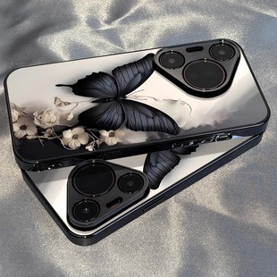 适用华为pura80pro手机壳新款 40创意高级感p50e卡通网红P60男女防摔P70pro软 亚克力暗黑蝴蝶全包p30