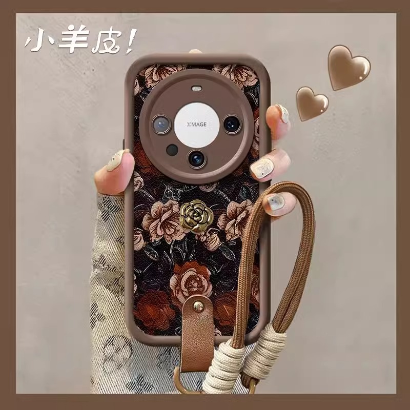 适用华为mate小羊皮轻奢花朵
