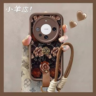 轻奢花朵适用华为mate60pro手机壳新款 11硅胶p60复古小羊皮p70p挂绳50全包防摔女 m50腕带m40pro美拉德nova12