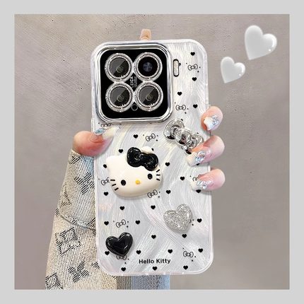 适用小米15手机壳夏天新女款小米12s/x羽纱14/13pro全包镜头膜红米k80/70立体爱心kt猫蝴蝶结note14pro套k60