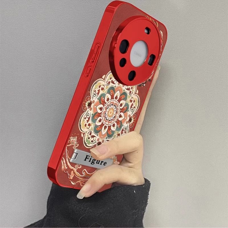 适用华为Mate小羊皮莲花红色喜庆