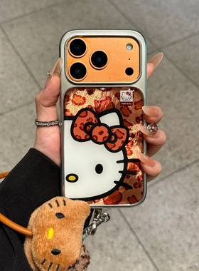 豹纹橙色kitty猫适用苹果17promax手机壳新款iPhone16plus保护套全包15高级感防摔14/13个性创意12卡通air女