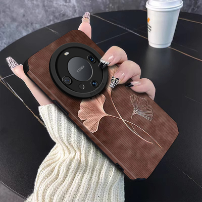 适用华为轻奢皮纹轻奢木纹银杏叶